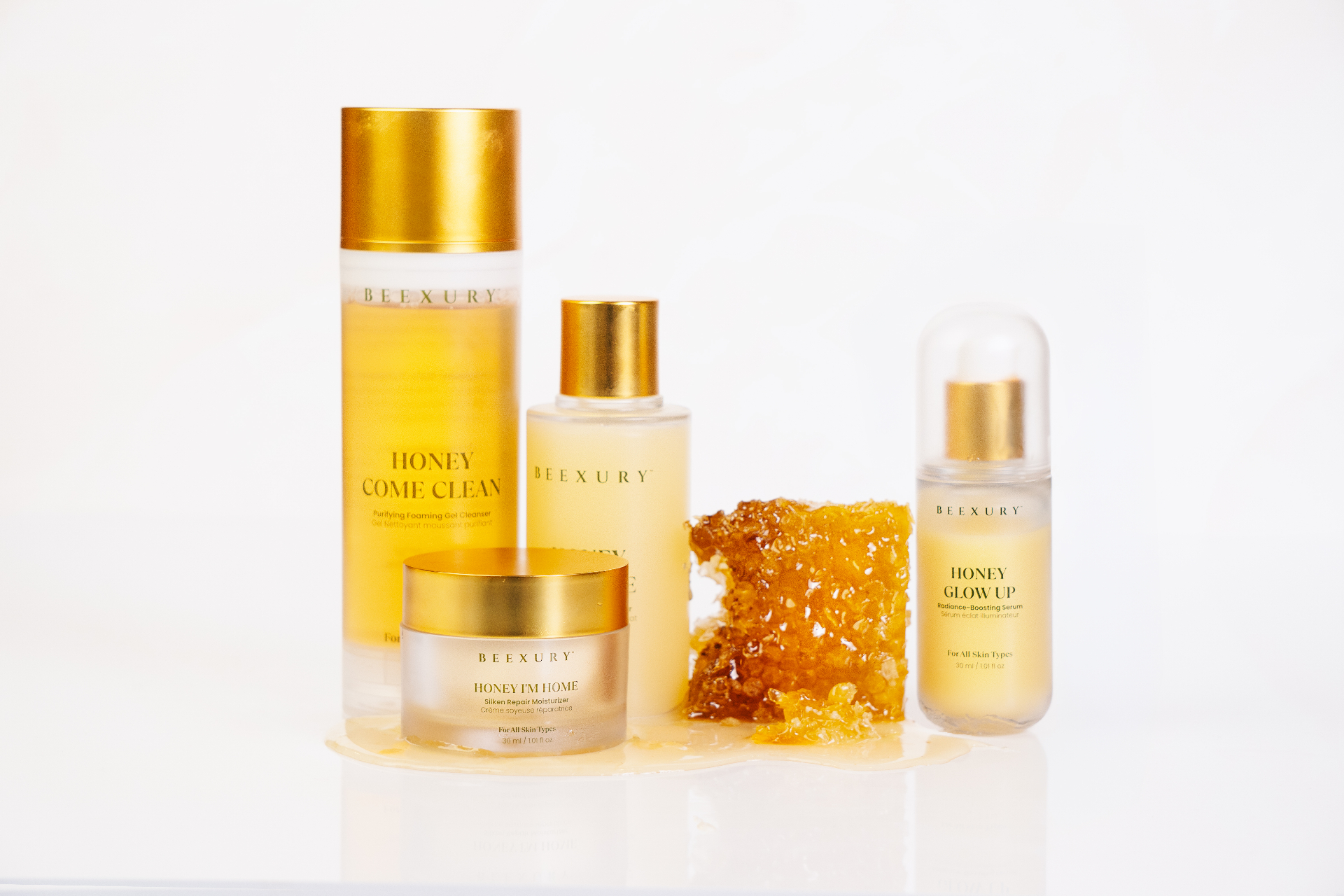 Beexury Glow System product lineup with honeycomb